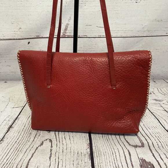 Ellington Red Leather Shoulder Bag Whipstitch Trim Button Closure‎ - Picture 5 of 15